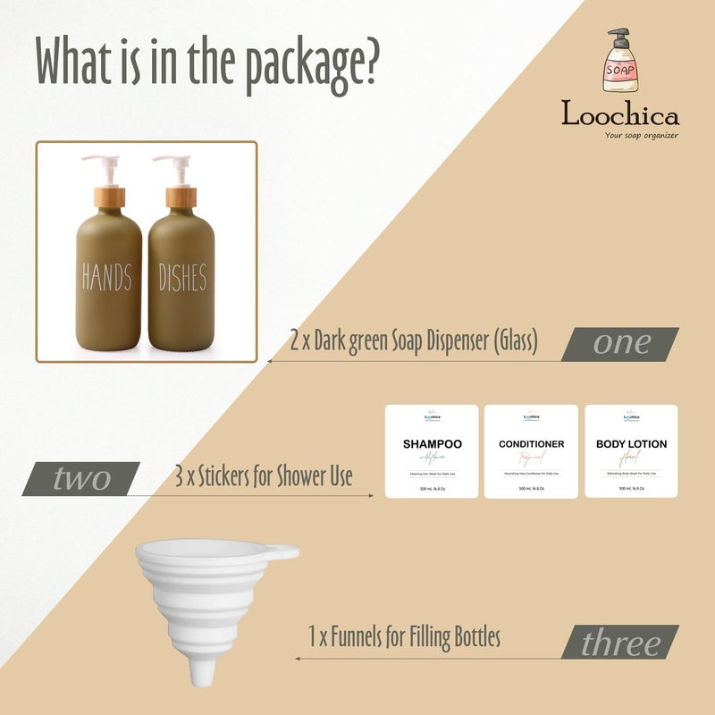 Loochica Sage Greem 2 Pack Glass Soap Dispenser Set, Hand and Dish Glass Soap Dispensers for Kitchen Sink, Kitchen Soap Dispenser Set Suitable for Kitchen Décor - Image 2